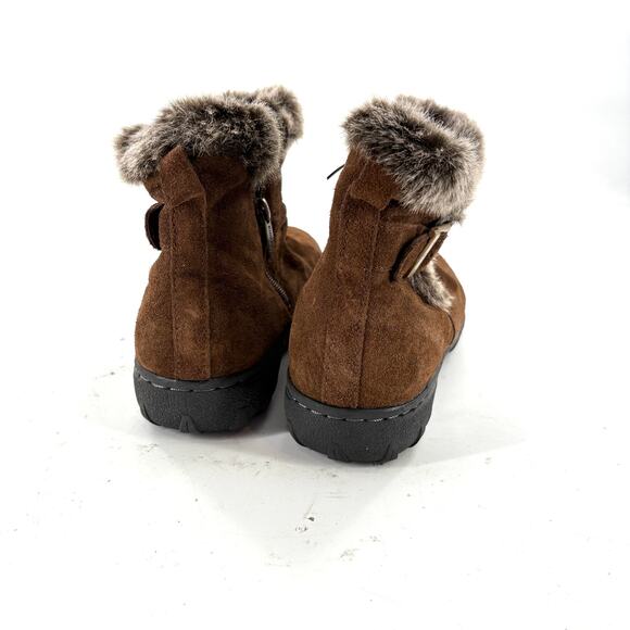 Khombu Womens Faux Fur Hiker Boots 8 Brown Suede Ankle Booties Comfort - Picture 5 of 8